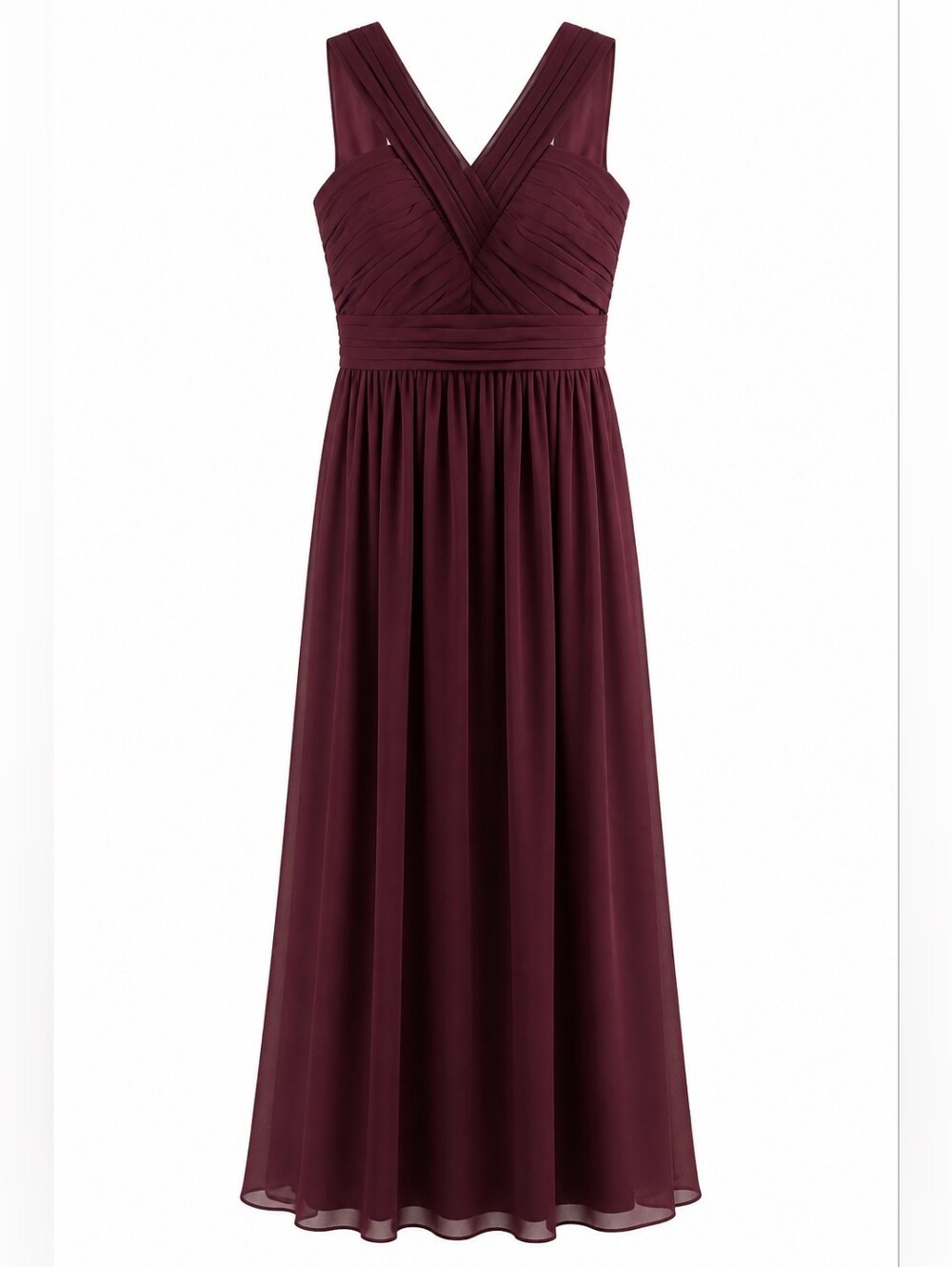 Bill Levkoff Burgundy Chiffon Pleated Bodice V Neck Bridesmaid Gown Size 0 4005